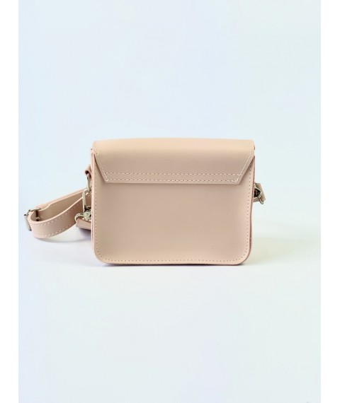 Small women's bag on a long strap with a chain made of eco-leather powdery pink