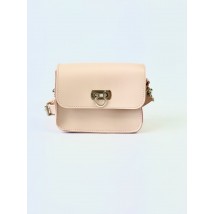 Small women's bag on a long strap with a chain made of eco-leather powdery pink