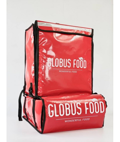 Thermo backpack for food delivery red with company logo