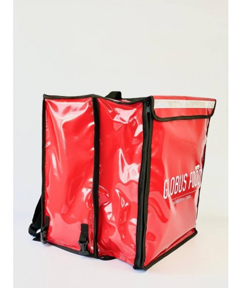 Термо рюкзак для доставки еды красный c логотипом компании
