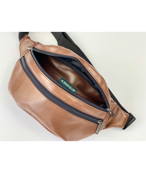 Large women's belt bag made of eco-leather brown
