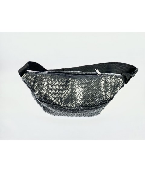 Black large belt bag for women made of woven eco-leather