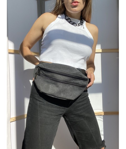 Gray women's large belt bag made of canvas waterproof