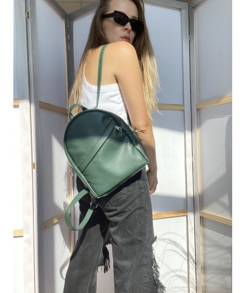 Рюкзак-сумка зеленый  женский маленький городской из экокожи