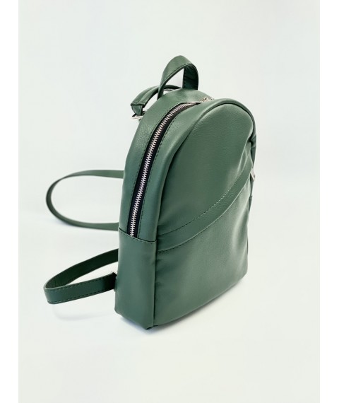Backpack-bag green women's small urban eco-leather