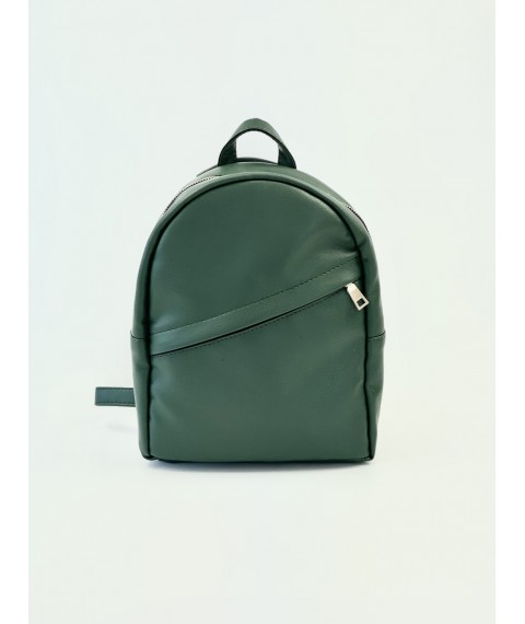 Backpack-bag green women's small urban eco-leather
