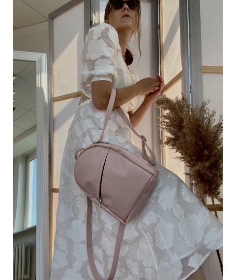 Сумка-рюкзак женская из экокожи глянцевый пудровый RM1x3