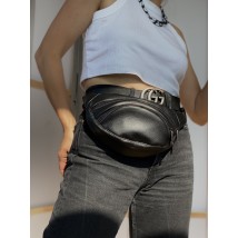Black oval banana top for women made of eco-leather 2PSx12