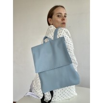Рюкзак женский с клапаном городской средний из экокожи голубой