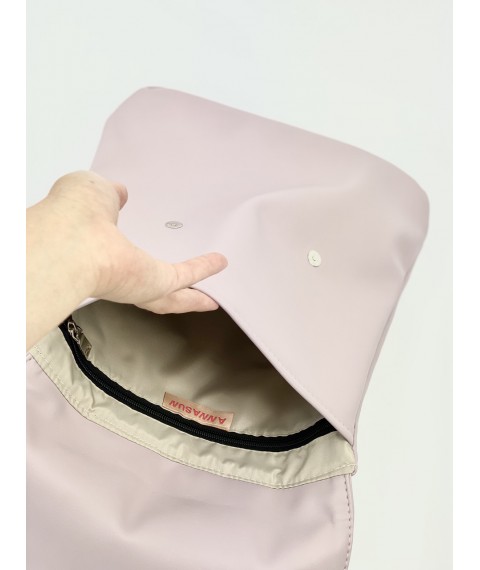 Рюкзак жіночий з клапаном міський середній непромокаємий з екокожі бежевий