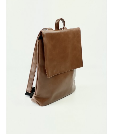 Рюкзак женский А4 коричневый  с клапаном из экокожи