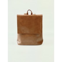 Рюкзак женский А4 коричневый  с клапаном из экокожи