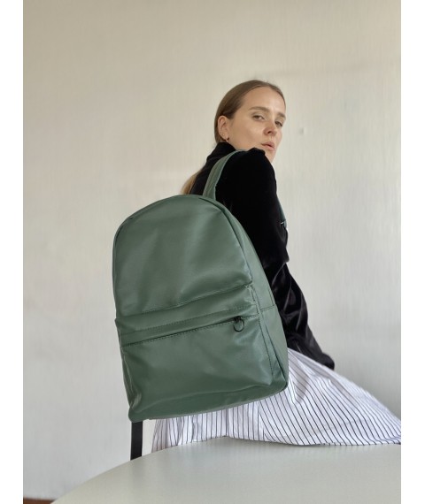 Рюкзак женский большой зеленый экокожа