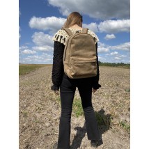 Backpack khaki large urban women's with a reinforced back made of waterproof fabric