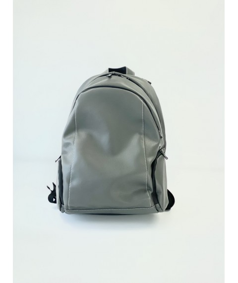 Backpack gray women's city with an orthopedic back made of eco-leather "Pegasus M9"