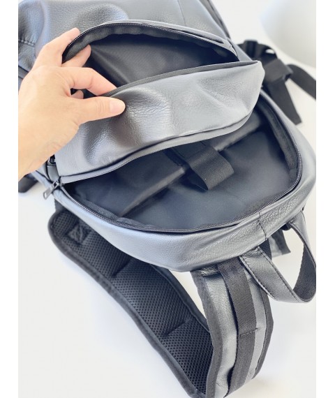 Большой черный женский рюкзак с ортопедической спинкой из экокожи  "Пегас M9"