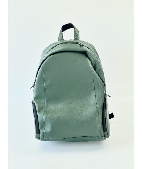 Green men's city backpack with an orthopedic back made of eco-leather "Pegasus M9"