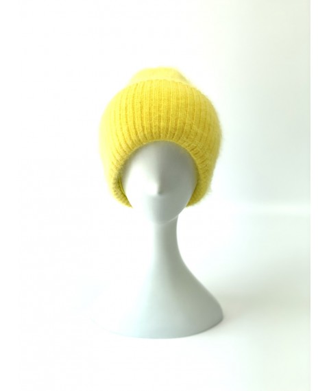 Желтая шапка женская ангоровая зимняя на флисовой подкладке "Veritate ND"