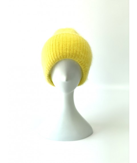 Women's yellow angora winter hat with fleece lining "Veritate ND"