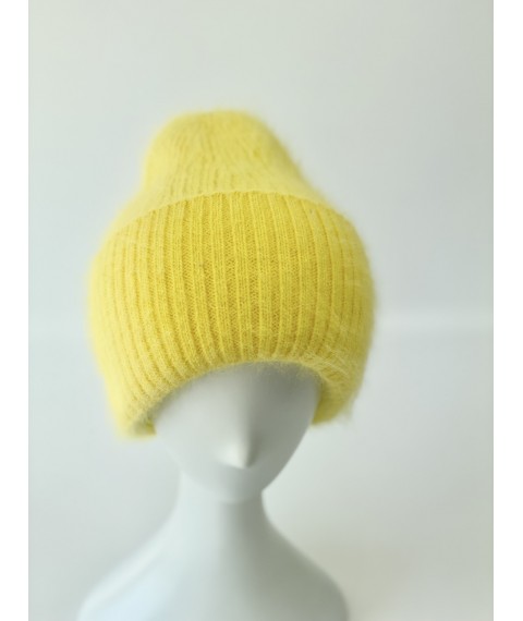 Women's yellow angora winter hat with fleece lining "Veritate ND"