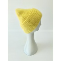 Women's yellow angora winter hat with fleece lining "Veritate ND"