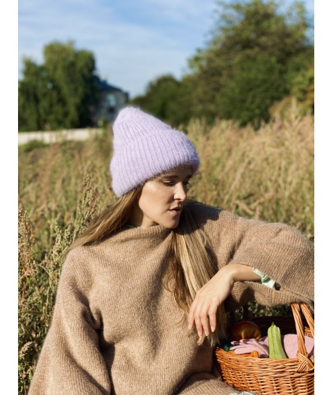 Women's angora lilac winter hat with fleece lining "Veritate ND"