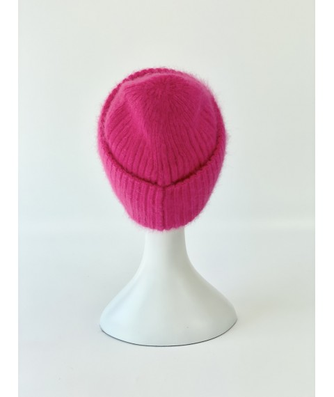 Women's angora raspberry winter hat with fleece lining "Veritate ND"