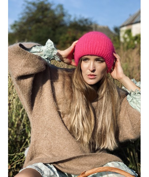 Women's angora raspberry winter hat with fleece lining "Veritate ND"