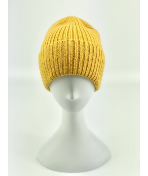 Cap female angora soft with collar stylish rounded yellow