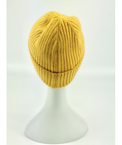 Cap female angora soft with collar stylish rounded yellow