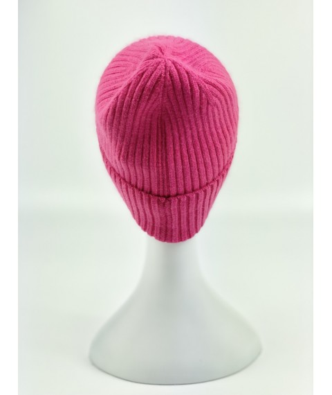 Women's angora soft hat with a turn-up stylish rounded red