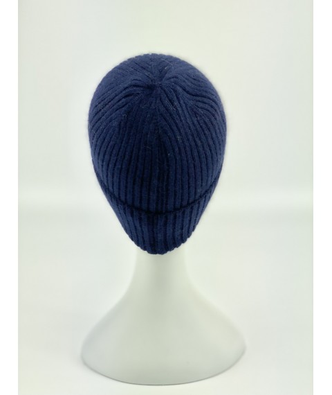 Синяя индиго женская шапка с подворотом из ангоры зимняя