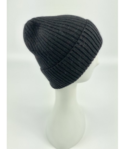 Black women's classic hat with angora collar warm