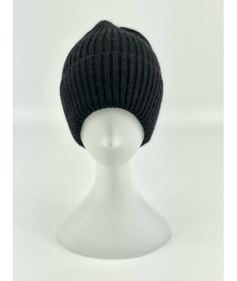Черная женская классическая шапка с подворотом из ангоры теплая