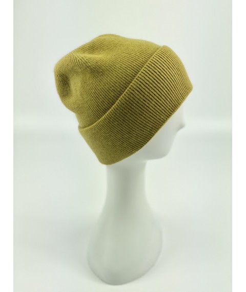 Olive women's hat with double folded angora winter hat