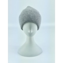 Gray women's sports hat with a double collar made of angora winter
