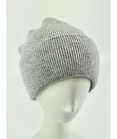 Gray women's sports hat with a double collar made of angora winter