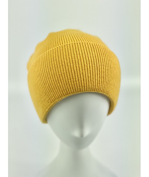Yellow women's sports hat with double collar from angora winter