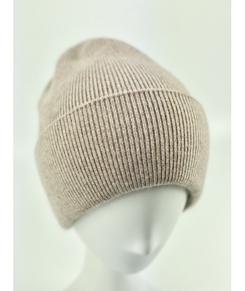 Beige women's sports hat with a double collar from angora winter