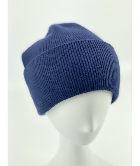 Blue women's sports hat with double collar from angora winter