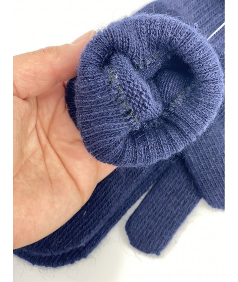 Women's angora mittens knitted blue single layer