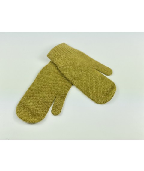 Women's angora mittens knitted olive single layer