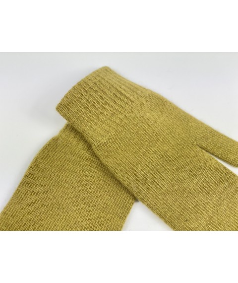 Women's angora mittens knitted olive single layer