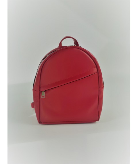 Backpack-bag red female small city eco-leather