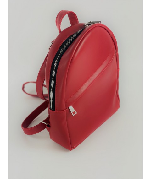 Backpack-bag red female small city eco-leather