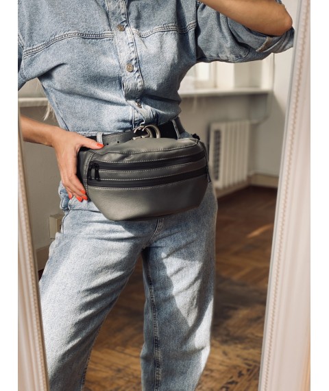 Large women's graphite eco-leather belt bag