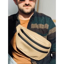 Большая мужская бежевая матовая сумка на пояс из экокожи