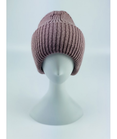 Women's winter knitted hat with double collar warm wool blend dark pink