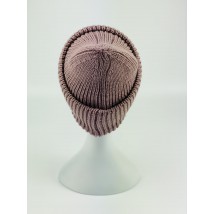 Women's winter knitted hat with double collar warm wool blend dark pink