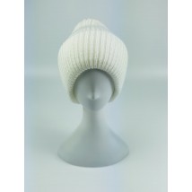 Women's winter knitted hat with double collar warm wool blend white